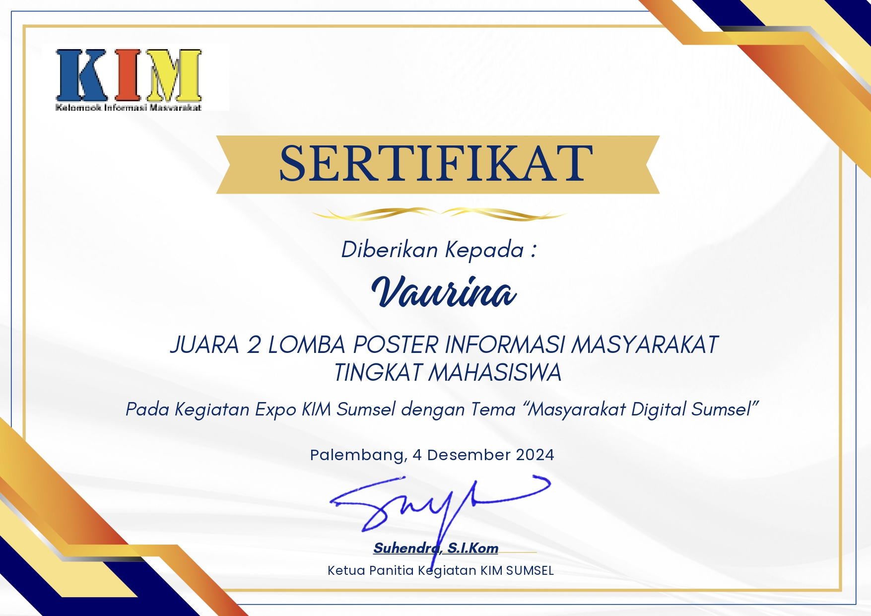 Raih Lomba Poster Informasi Masyarakat Tingkat Mahasiswa 2024, Vaurina Sampaikan Gagasan Komunikatif