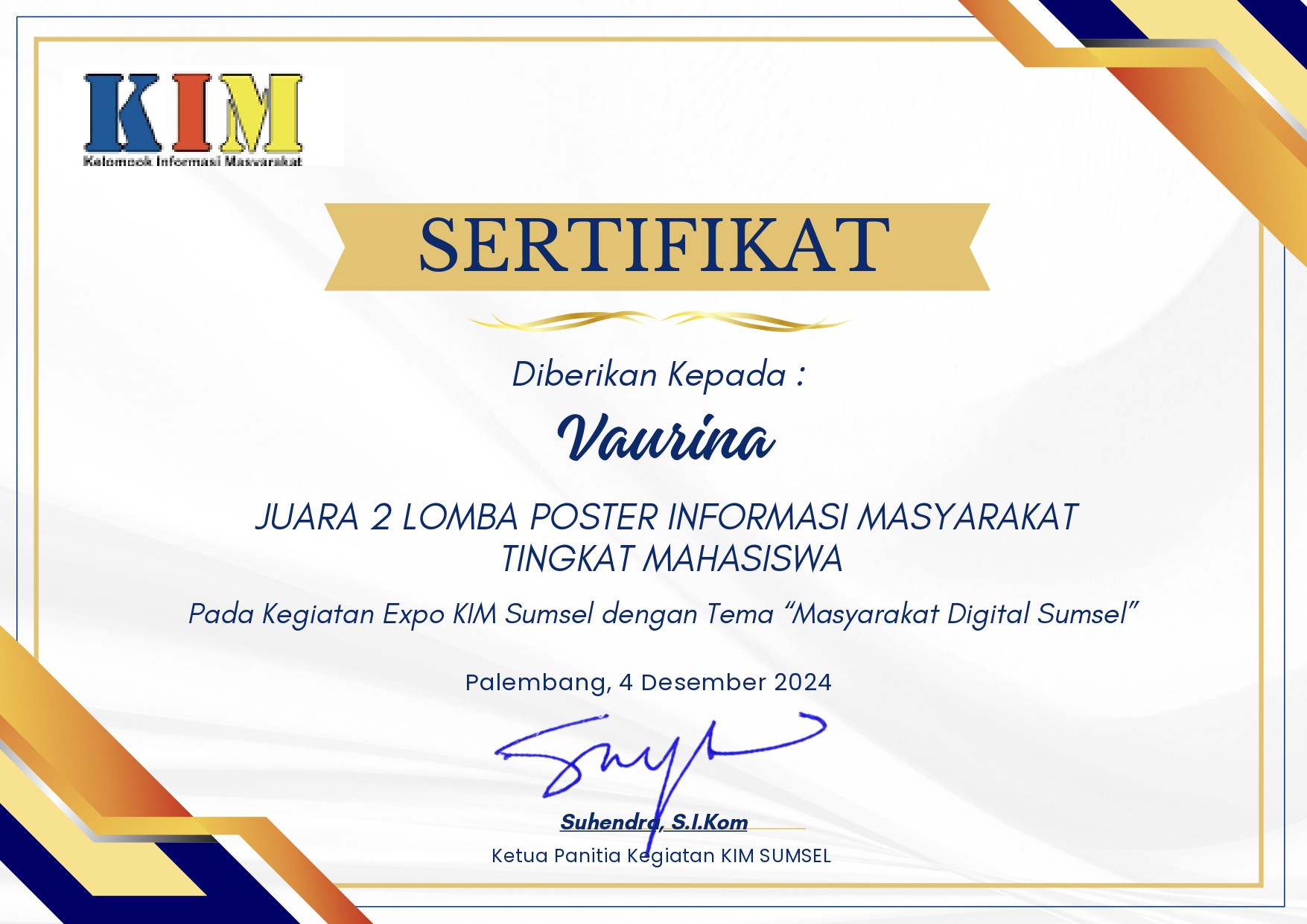 >Raih Lomba Poster Informasi Masyarakat Tingkat Mahasiswa 2024, Vaurina Sampaikan Gagasan Komunikatif